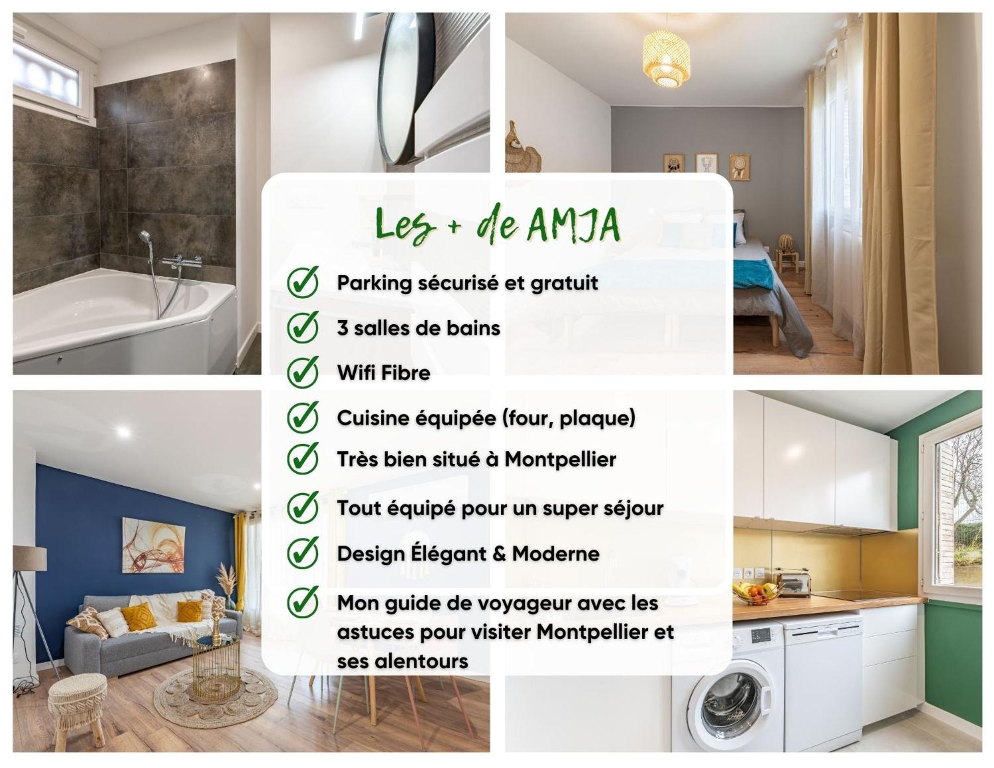 Amja Proche Clinique Saint-Roch Apt 3 Chambres 3 Salles De Bain Parking Gratuit Ideal Famille Groupe Coworking 10 Min Centre Ville 10 Min Plage 5 Min Sortie Autoroute Montpellier Exteriör bild